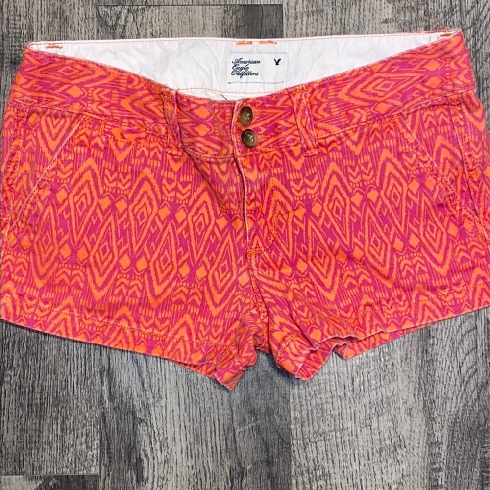 AMERICAN EAGLE Vintage Y2K Pink Orange Ikat Print Shorts Size 0